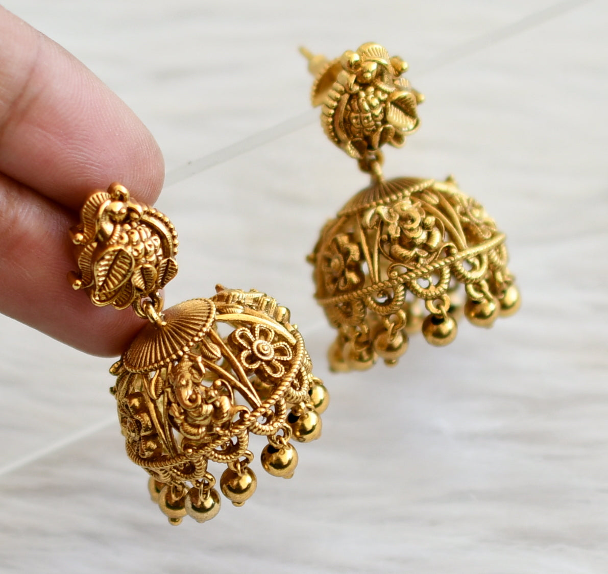 Antique gold tone ganesha flower peacock jhumkka dj-44724