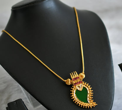 Gold tone pink-green kerala style mango kodi necklace dj-48079