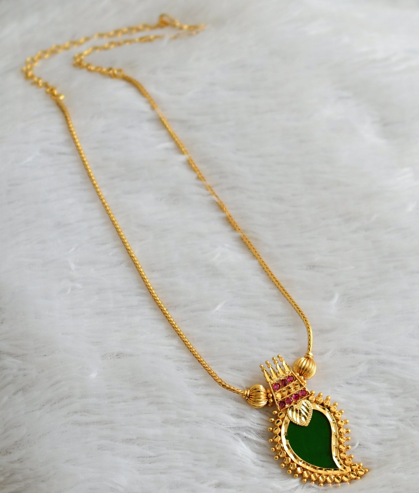 Gold tone pink-green kerala style mango kodi necklace dj-48079