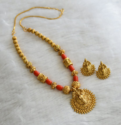 Matte finish coral beaded lakshmi necklace set dj-46499