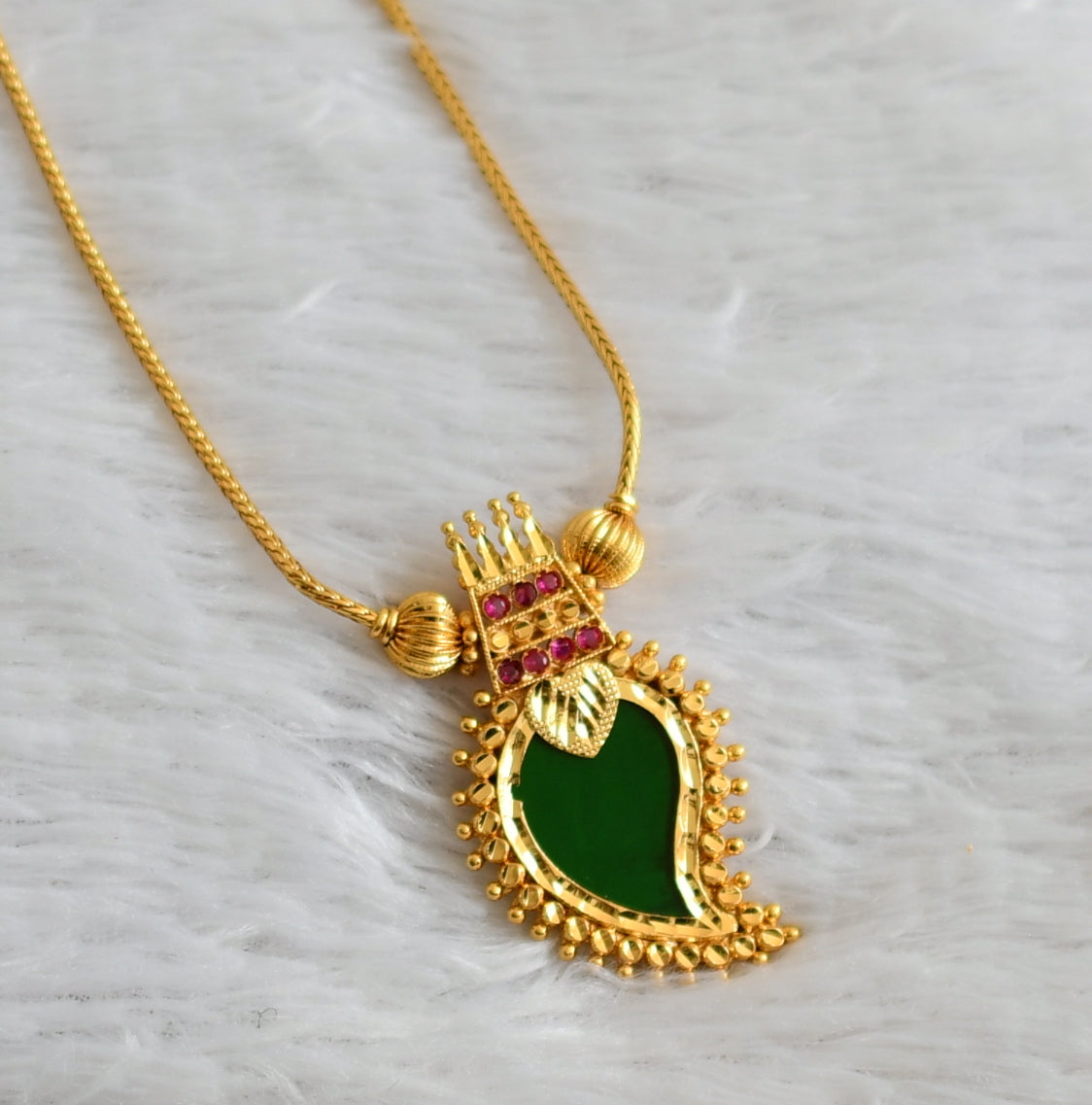 Gold tone pink-green kerala style mango kodi necklace dj-48079