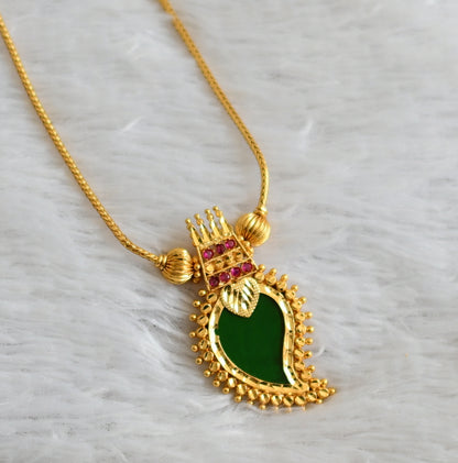 Gold tone pink-green kerala style mango kodi necklace dj-48079