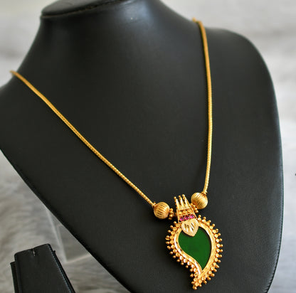 Gold tone pink-green kerala style mango kodi necklace dj-48080