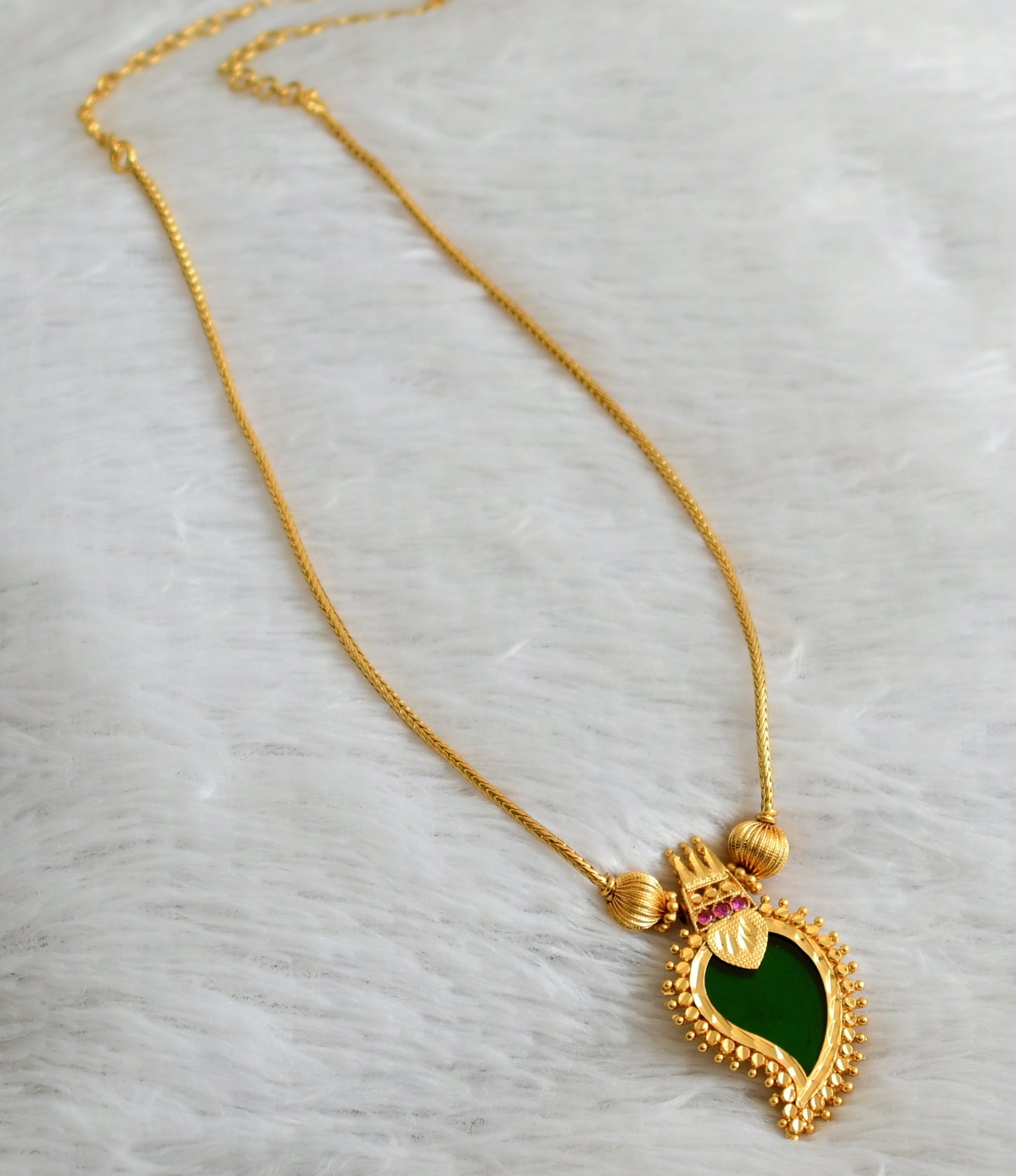 Gold tone pink-green kerala style mango kodi necklace dj-48080