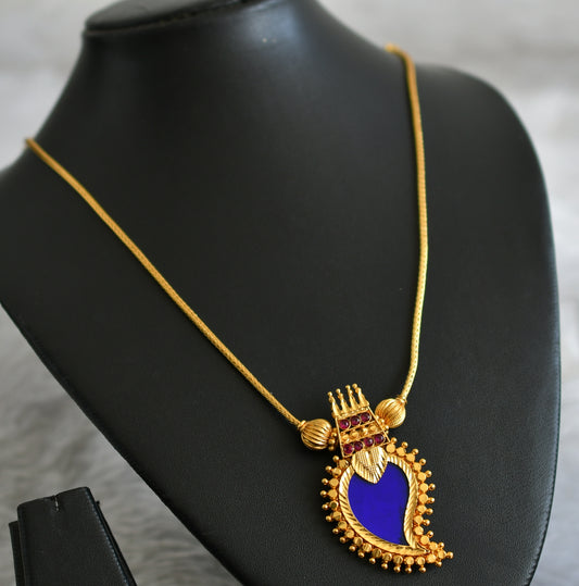 Gold tone pink-blue kerala style mango kodi necklace dj-48081