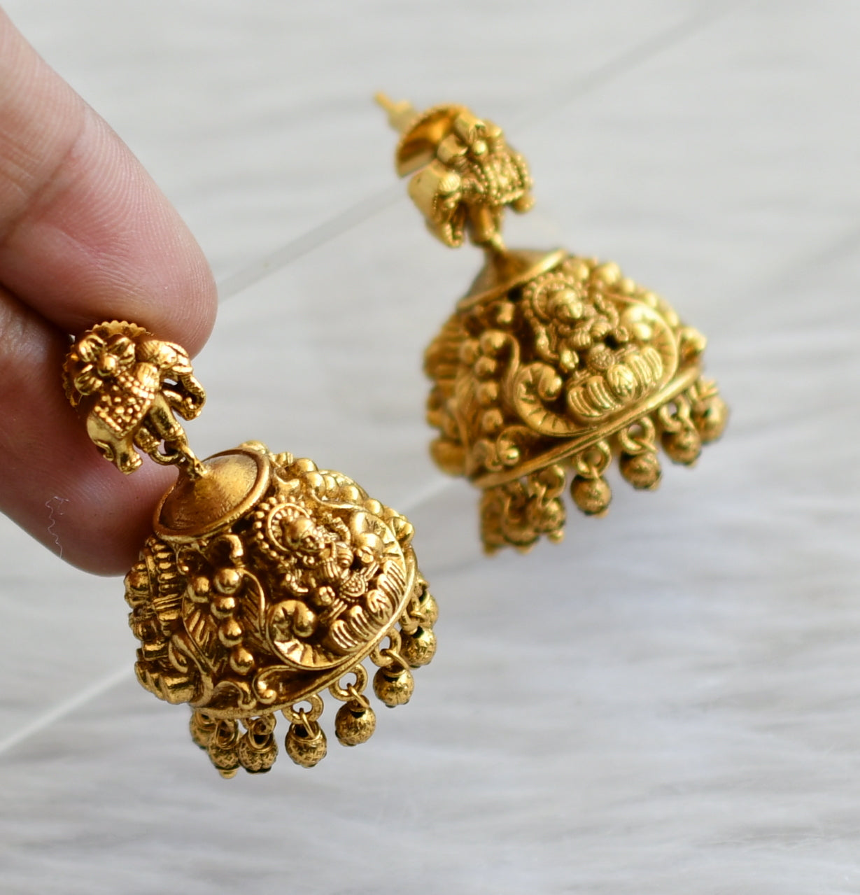 Antique gold tone lakshmi elephant jhumkka dj-44723