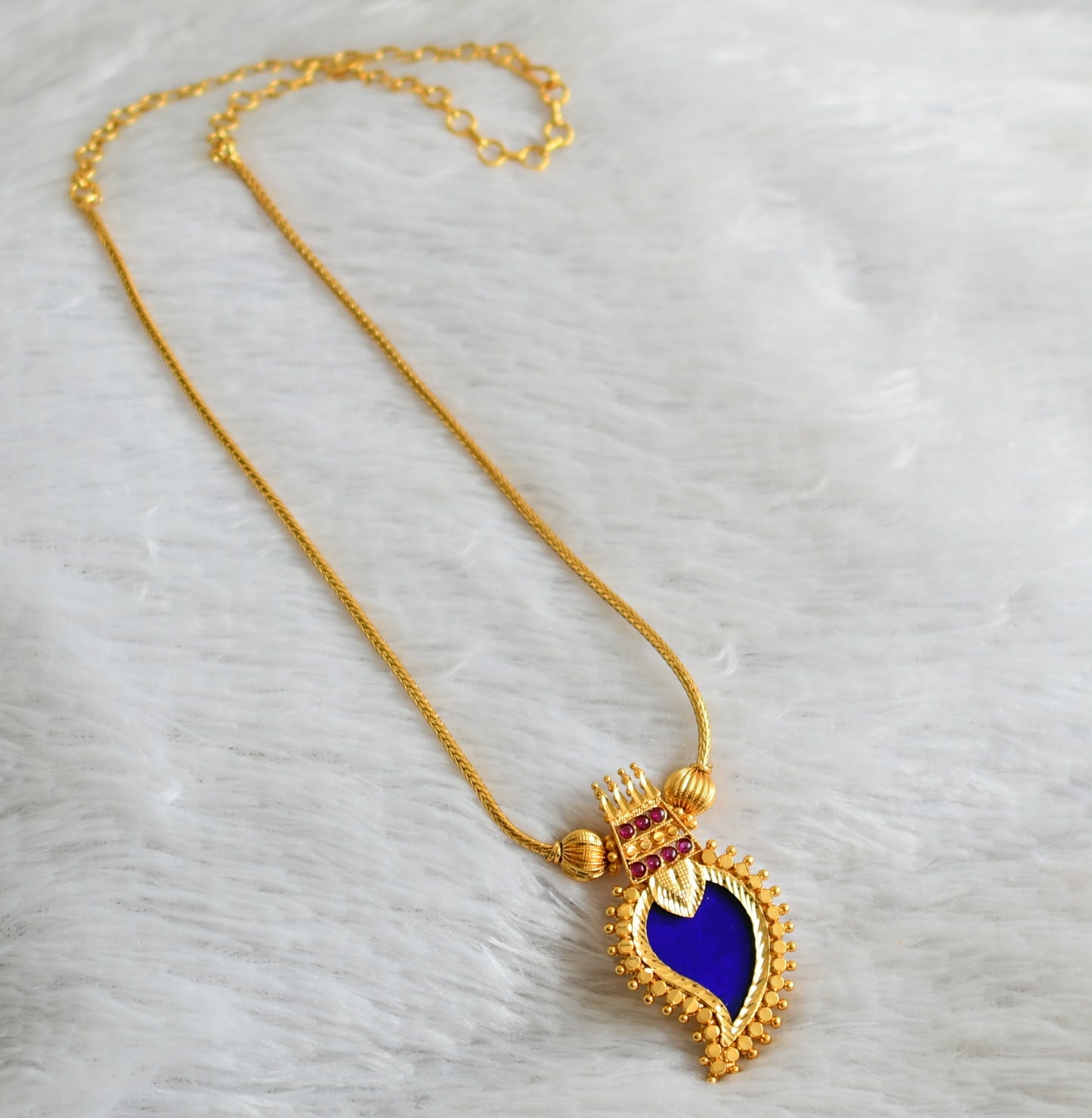 Gold tone pink-blue kerala style mango kodi necklace dj-48082