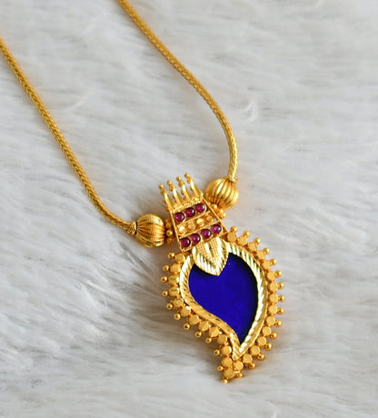 Gold tone pink-blue kerala style mango kodi necklace dj-48082