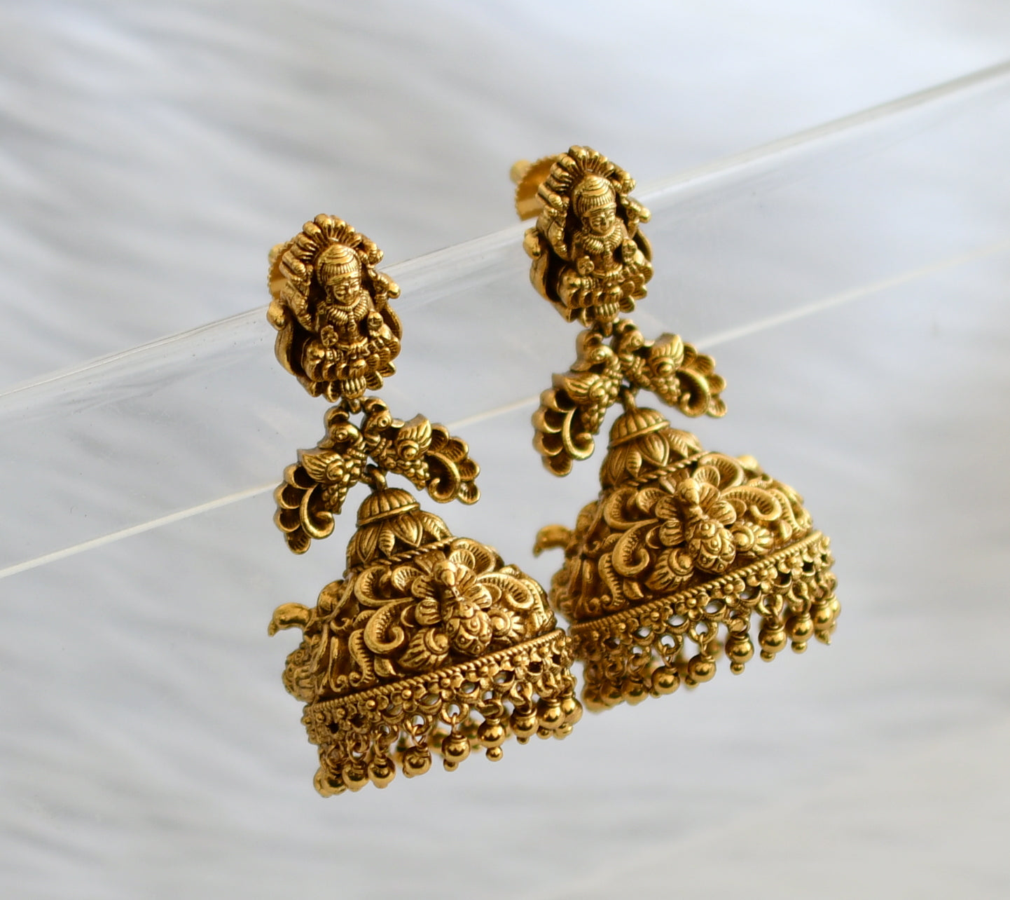 Antique gold tone lakshmi peacock jhumkka dj-44722