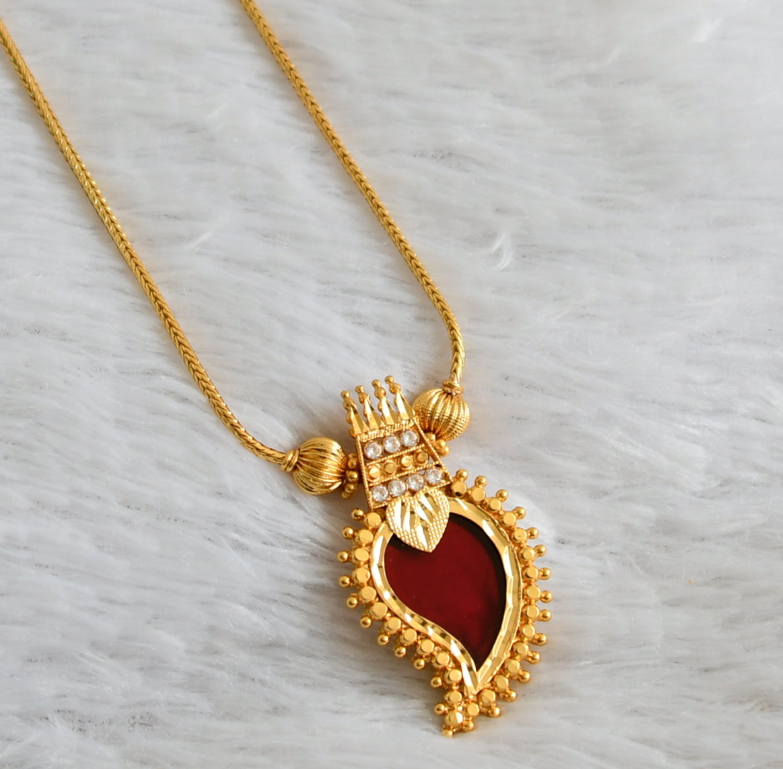 Gold tone red-white kerala style mango kodi necklace dj-48083