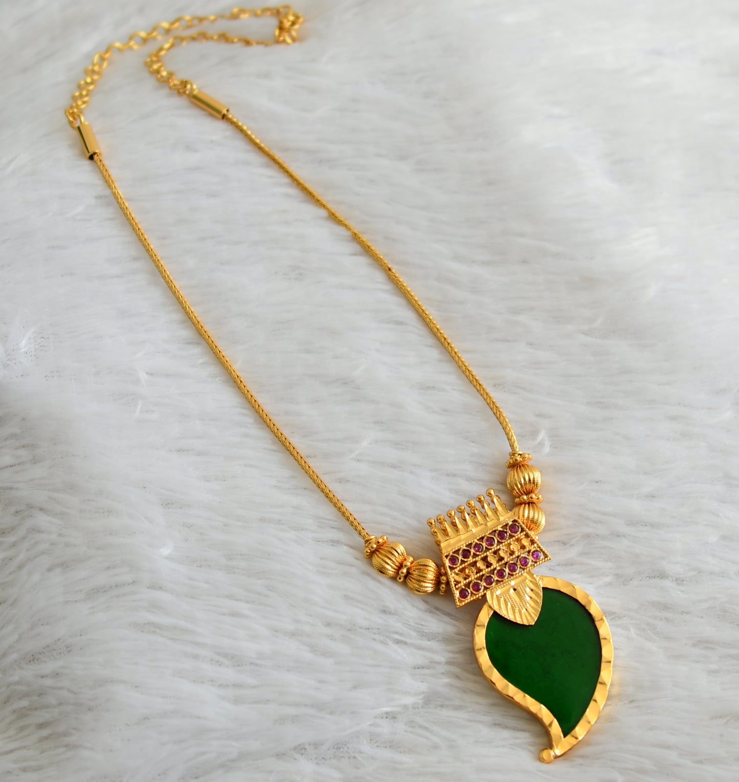 Gold tone pink-green kerala style mango kodi necklace dj-48088