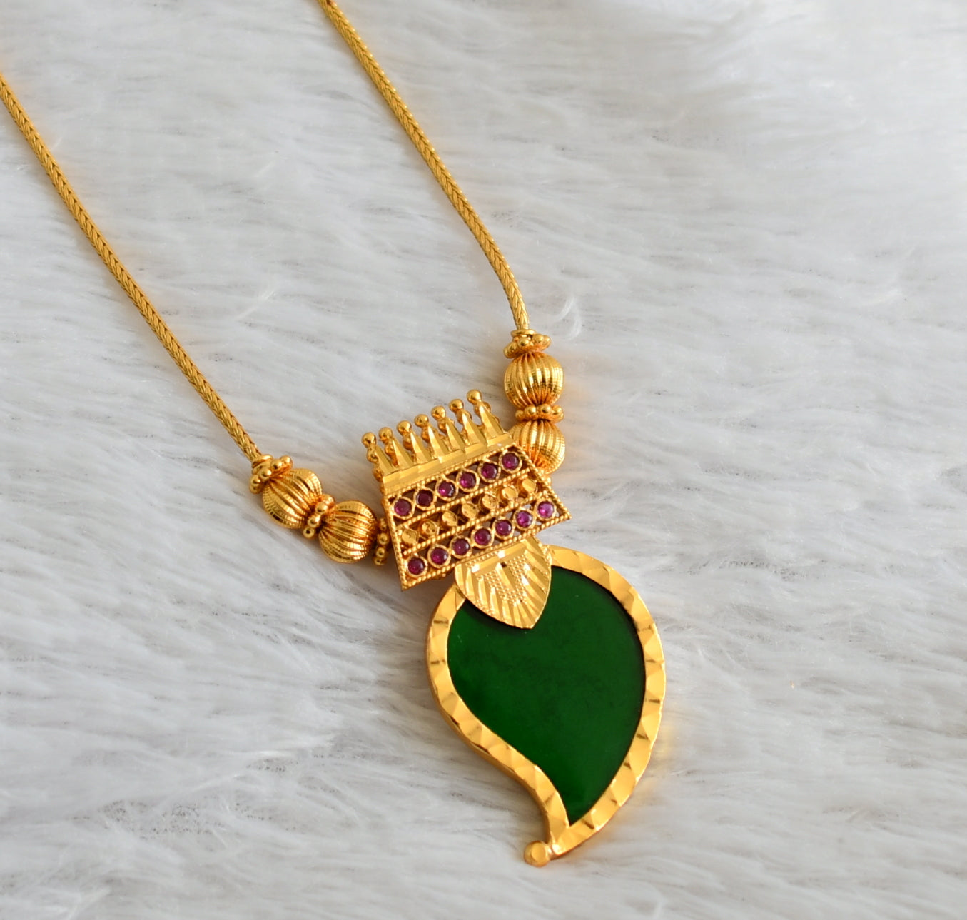 Gold tone pink-green kerala style mango kodi necklace dj-48088