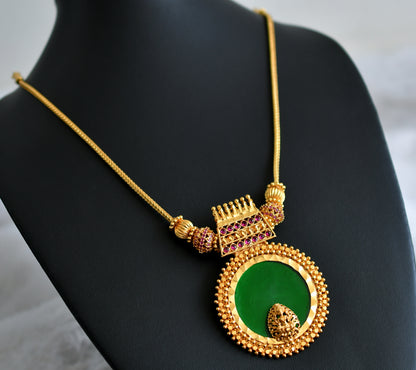 Gold tone pink-green lakshmi round kerala style kodi necklace dj-48084