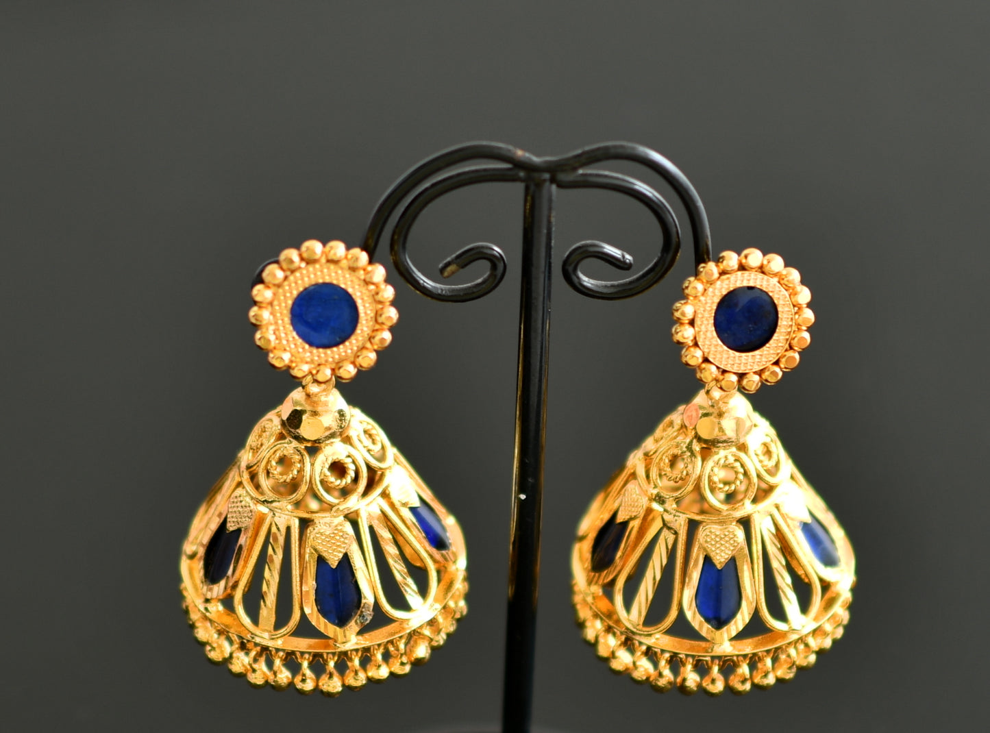 Gold tone kerala style blue nagapadam jhumkka dj-43196