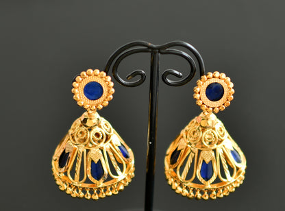 Gold tone kerala style blue nagapadam jhumkka dj-43196