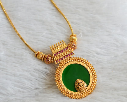 Gold tone pink-green lakshmi round kerala style kodi necklace dj-48084