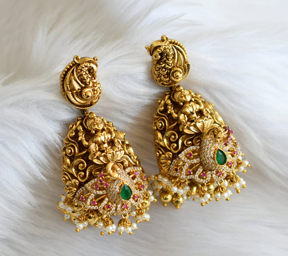 Antique gold tone ruby-green-white huge lakshmi peacock jhumkka dj-44721