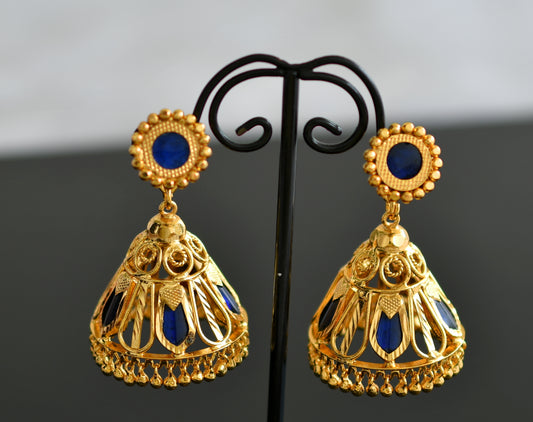 Gold tone kerala style blue nagapadam jhumkka dj-43196