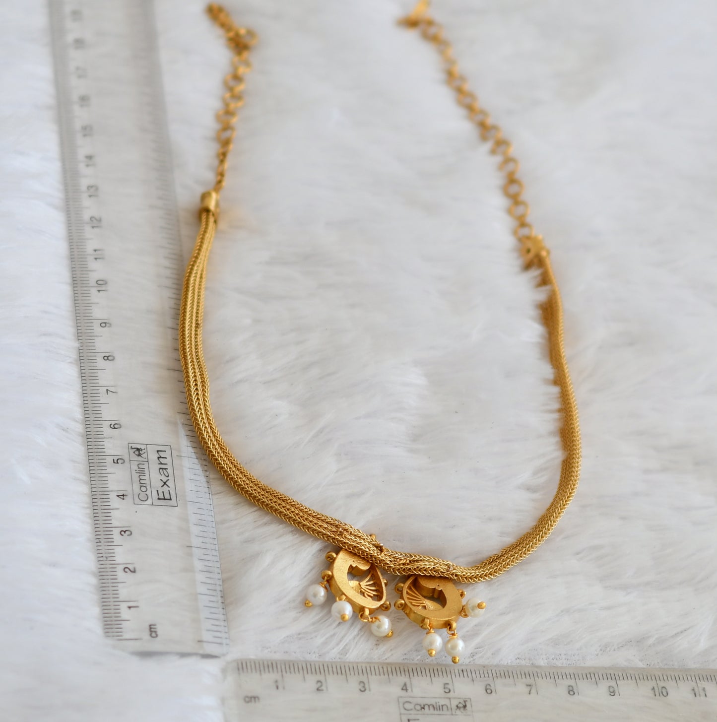 Matte finish ruby-green-white kundan jadau peacock necklace dj-50110