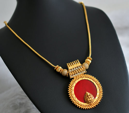 Gold tone red-white lakshmi round kerala style kodi necklace dj-48085