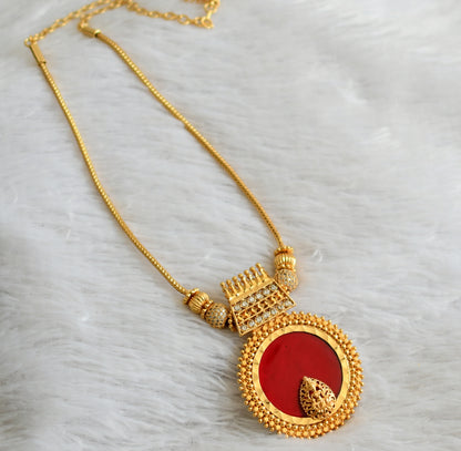 Gold tone red-white lakshmi round kerala style kodi necklace dj-48085