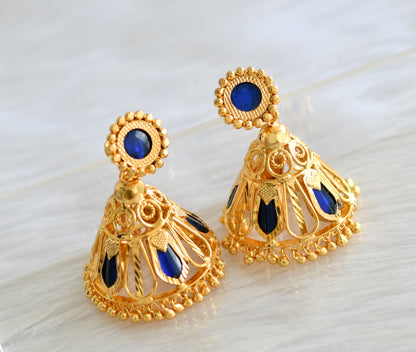 Gold tone kerala style blue nagapadam jhumkka dj-43196