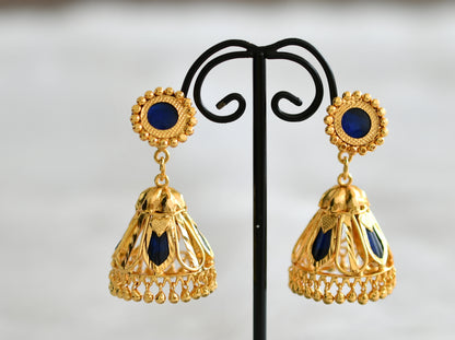 Gold tone kerala style blue nagapadam jhumkka dj-43197