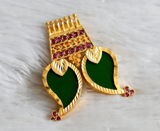 Gold tone ad pink-green kerala style mango pendant dj-48093