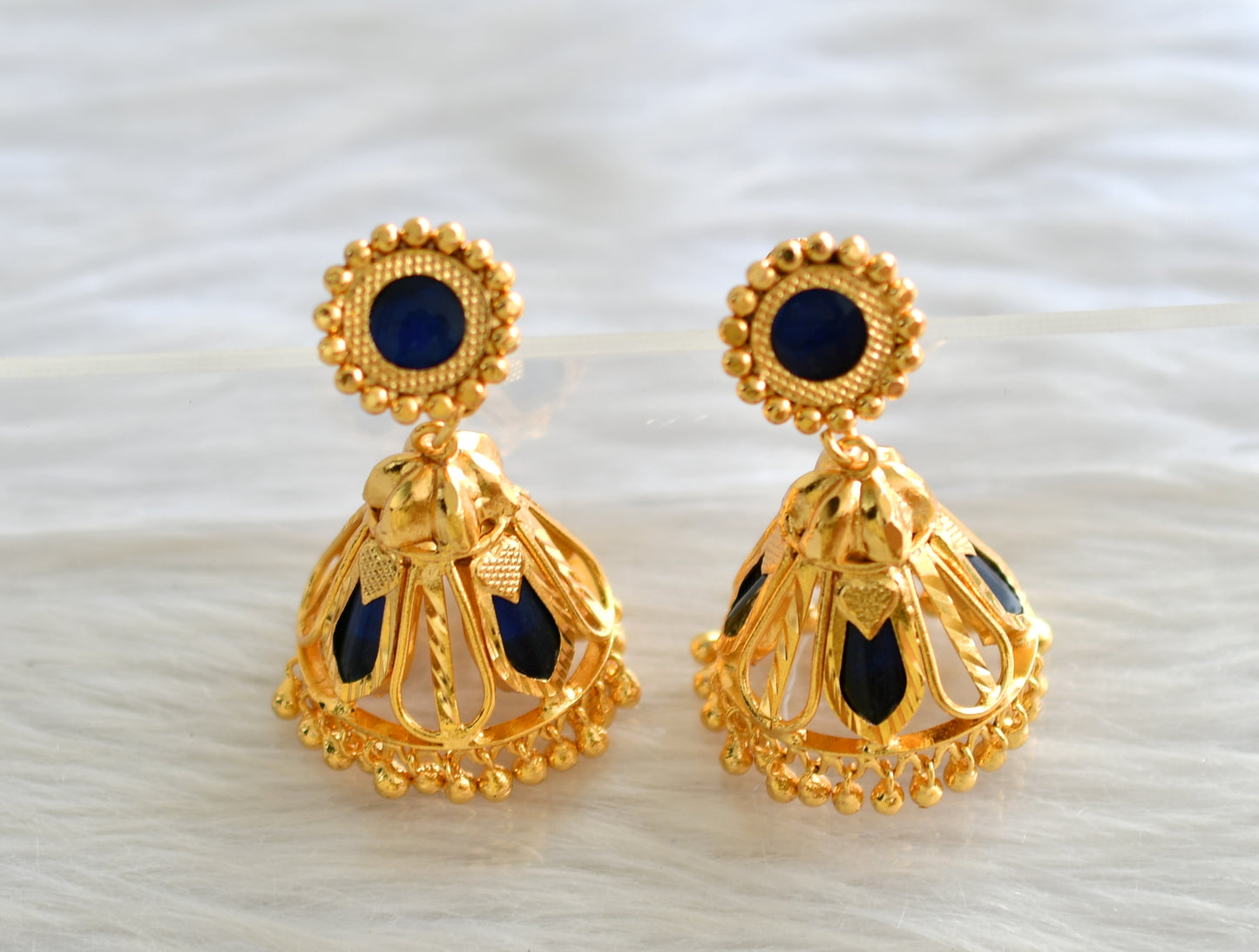 Gold tone kerala style blue nagapadam jhumkka dj-43197