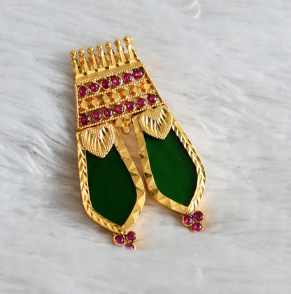 Gold tone ad pink-green kerala style nagapadam pendant dj-48094