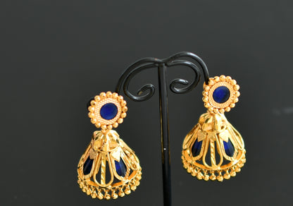 Gold tone kerala style blue nagapadam jhumkka dj-43197