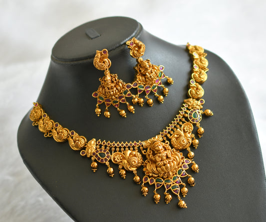 Antique gold tone kemp-green lakshmi peacock necklace set dj-46523