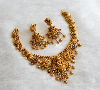 Antique gold tone kemp-green lakshmi peacock necklace set dj-46523