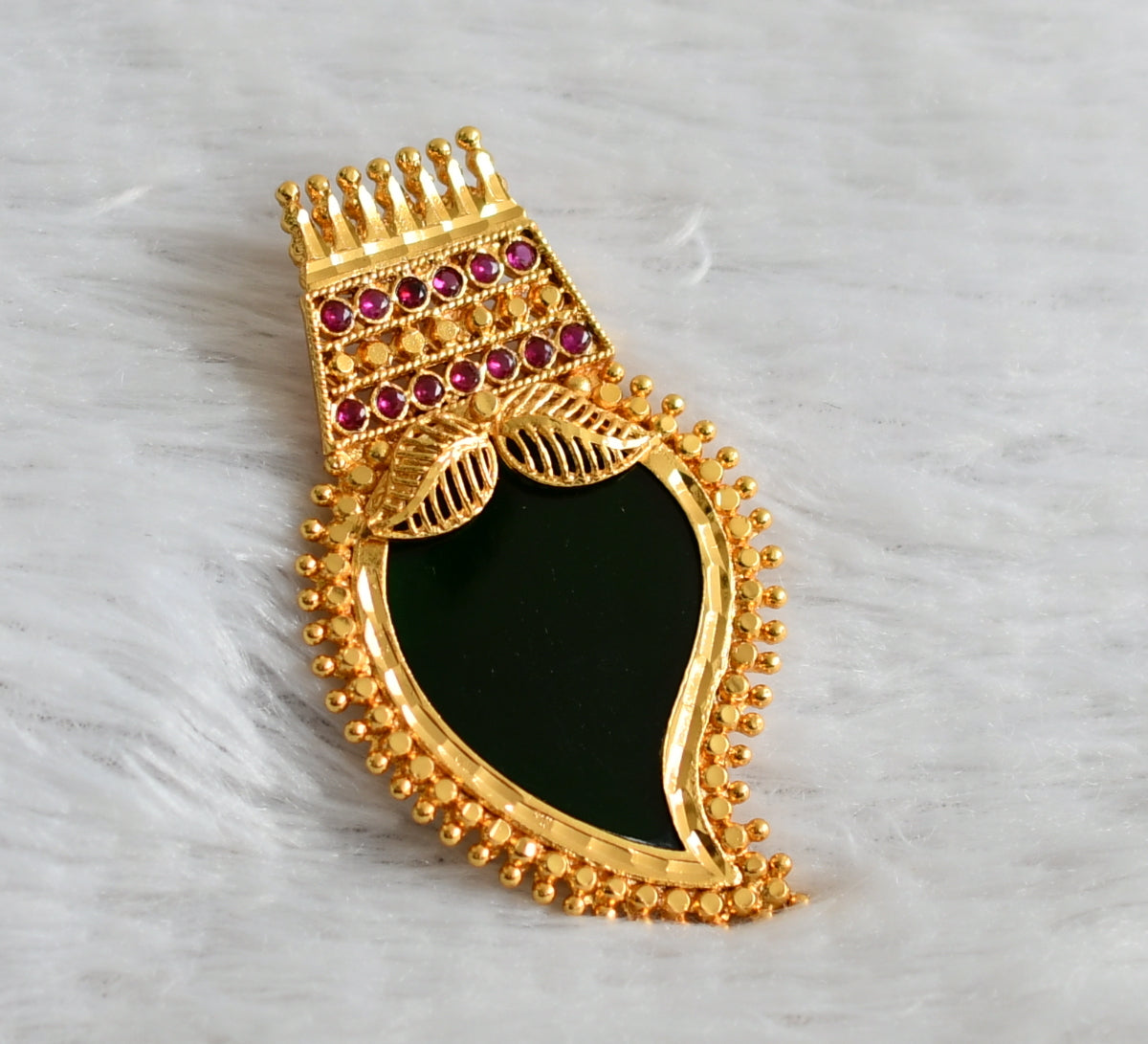 Gold tone pink-green kerala style mango pendant dj-48090