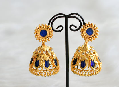 Gold tone kerala style blue-white nagapadam jhumkka dj-43198