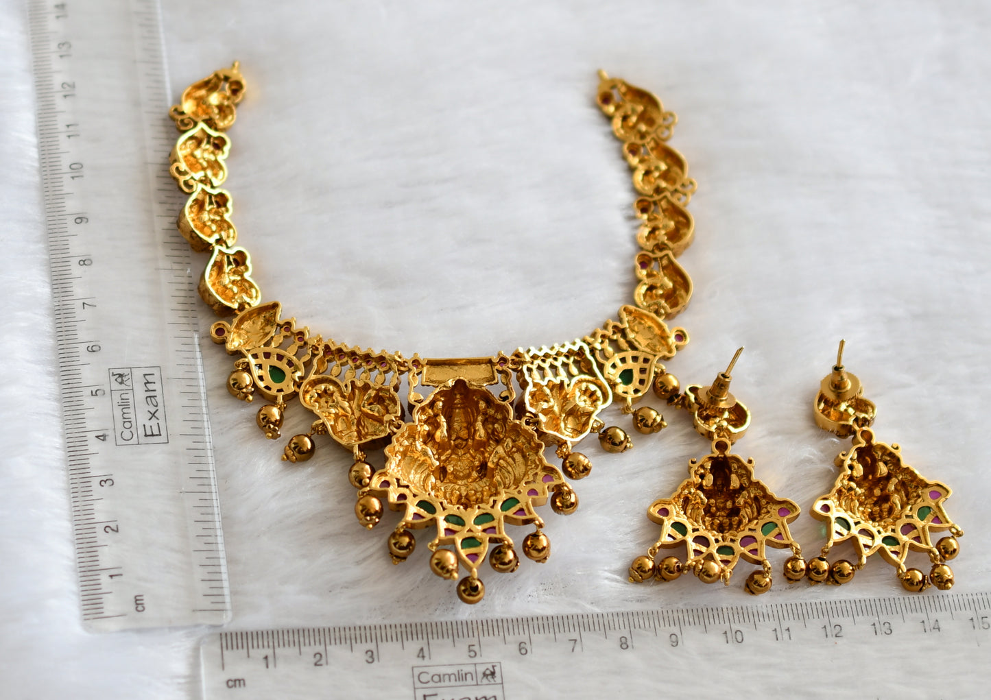 Antique gold tone kemp-green lakshmi peacock necklace set dj-46523