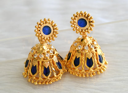 Gold tone kerala style blue-white nagapadam jhumkka dj-43198