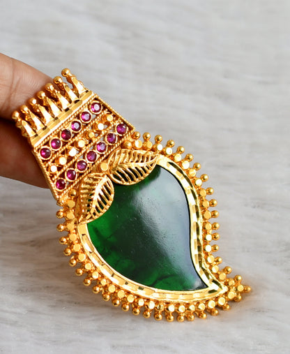 Gold tone pink-green kerala style mango pendant dj-48090