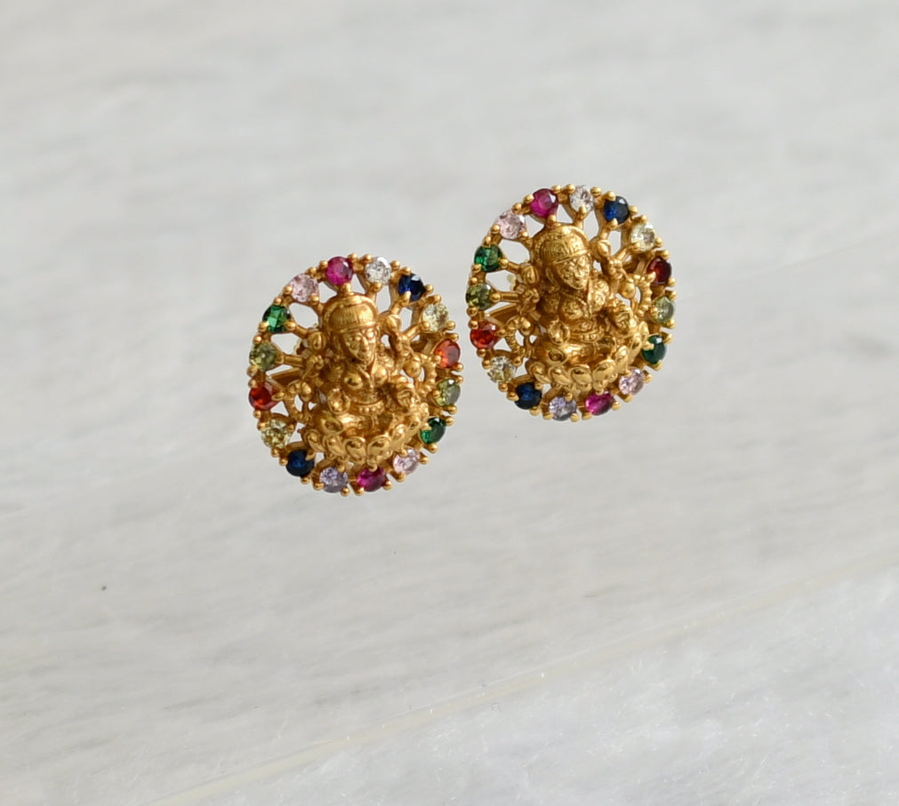 Matte finish navarathna stone lakshmi stud/earrings dj-46517