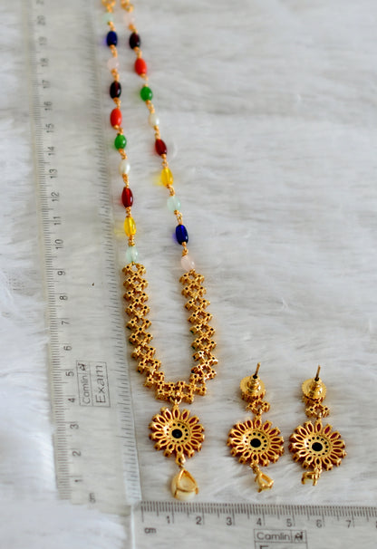 Gold tone navarathna flower necklace set dj-48391