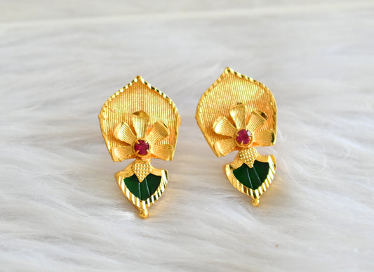 Gold tone kerala style pink-green palakka earrings dj-43201