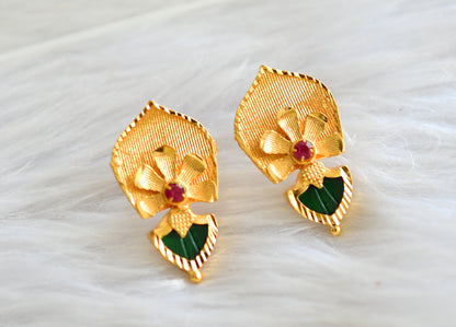 Gold tone kerala style pink-green palakka earrings dj-43201