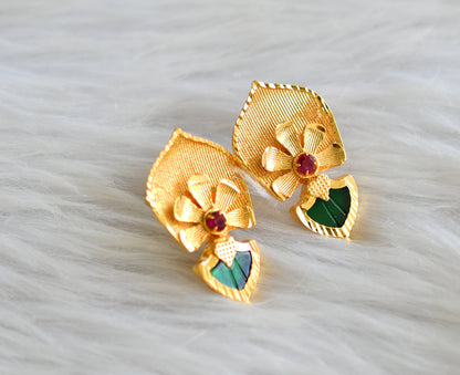 Gold tone kerala style pink-green palakka earrings dj-43201