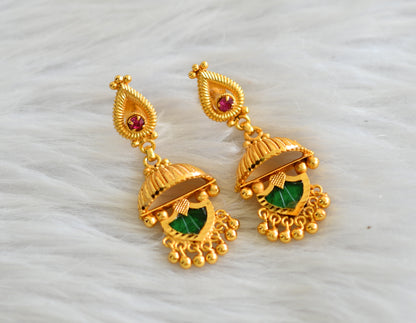 Gold tone kerala style pink-green palakka earrings dj-43200