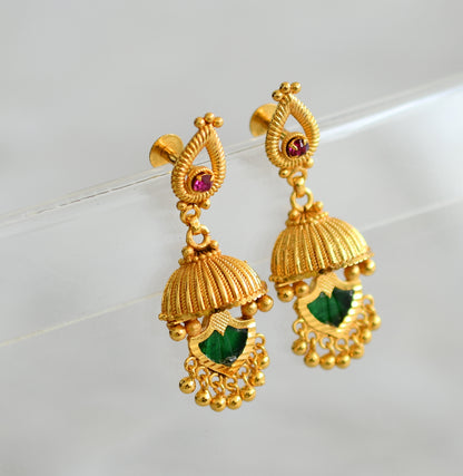 Gold tone kerala style pink-green palakka earrings dj-43200