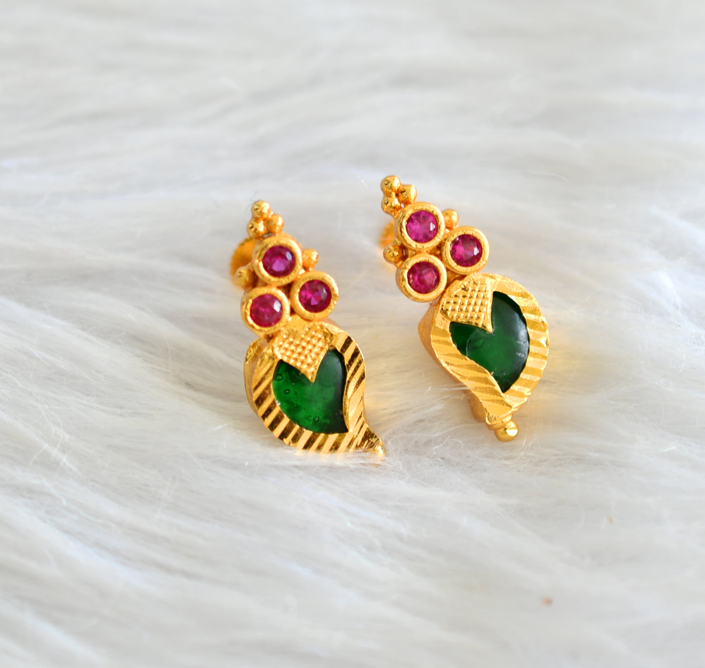 Gold tone kerala style pink-green mango earrings dj-43203