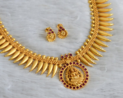 Matte gold tone ruby lakshmi kerala style mulla mottu necklace set dj-48097