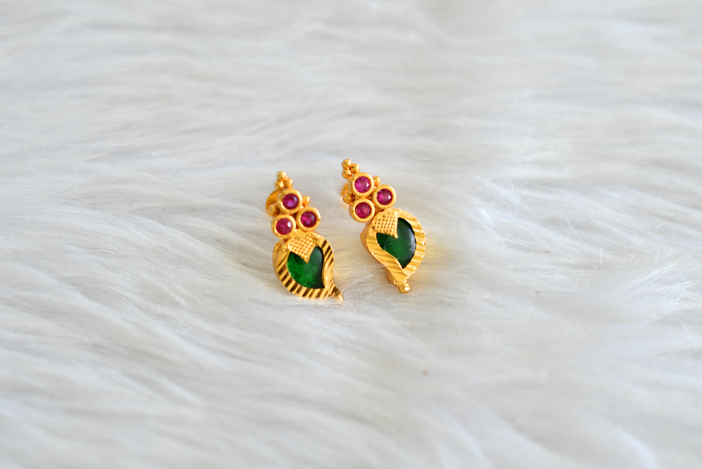 Gold tone kerala style pink-green mango earrings dj-43203