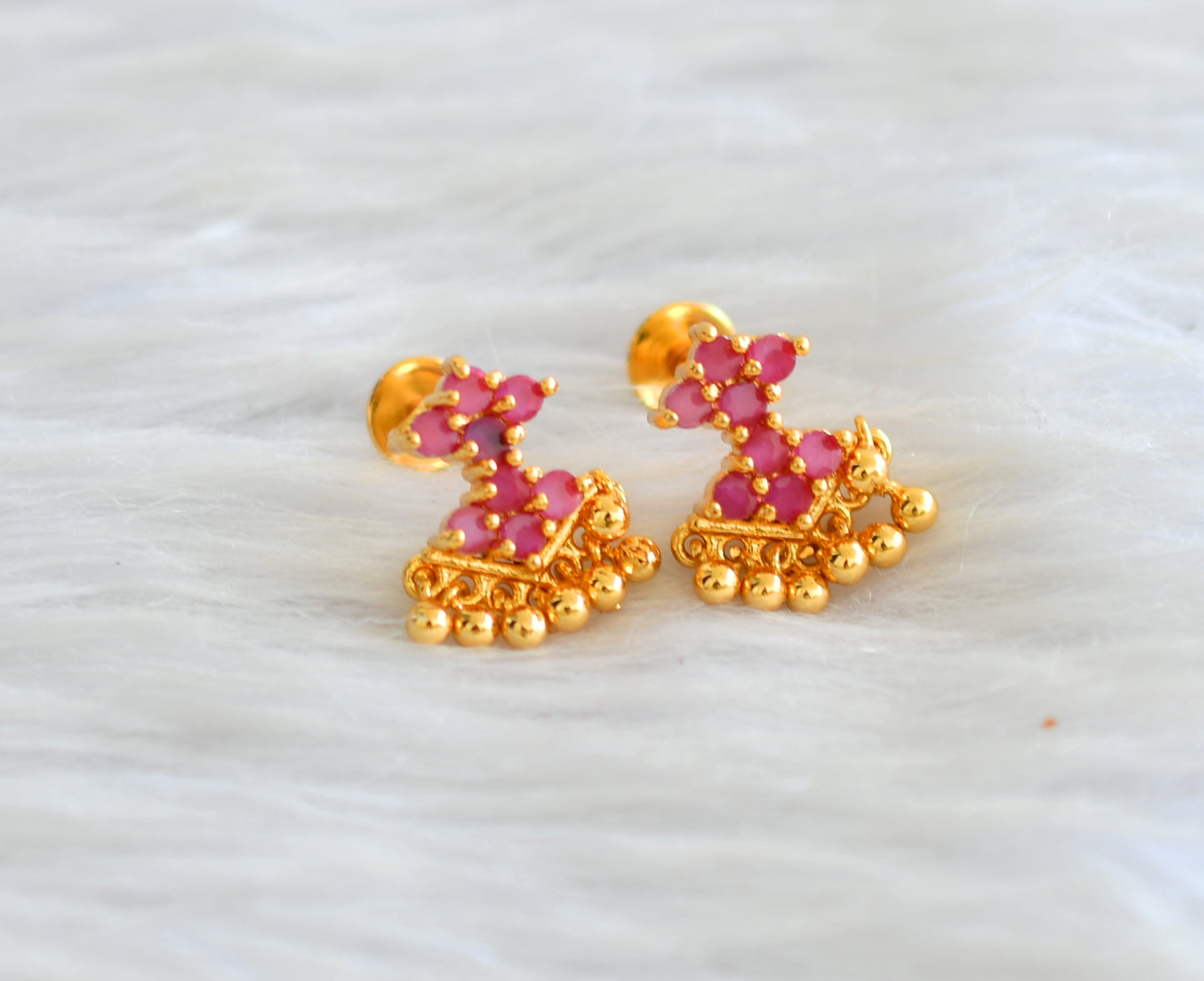 Gold tone ruby pathakkam screw back earrings dj-43211