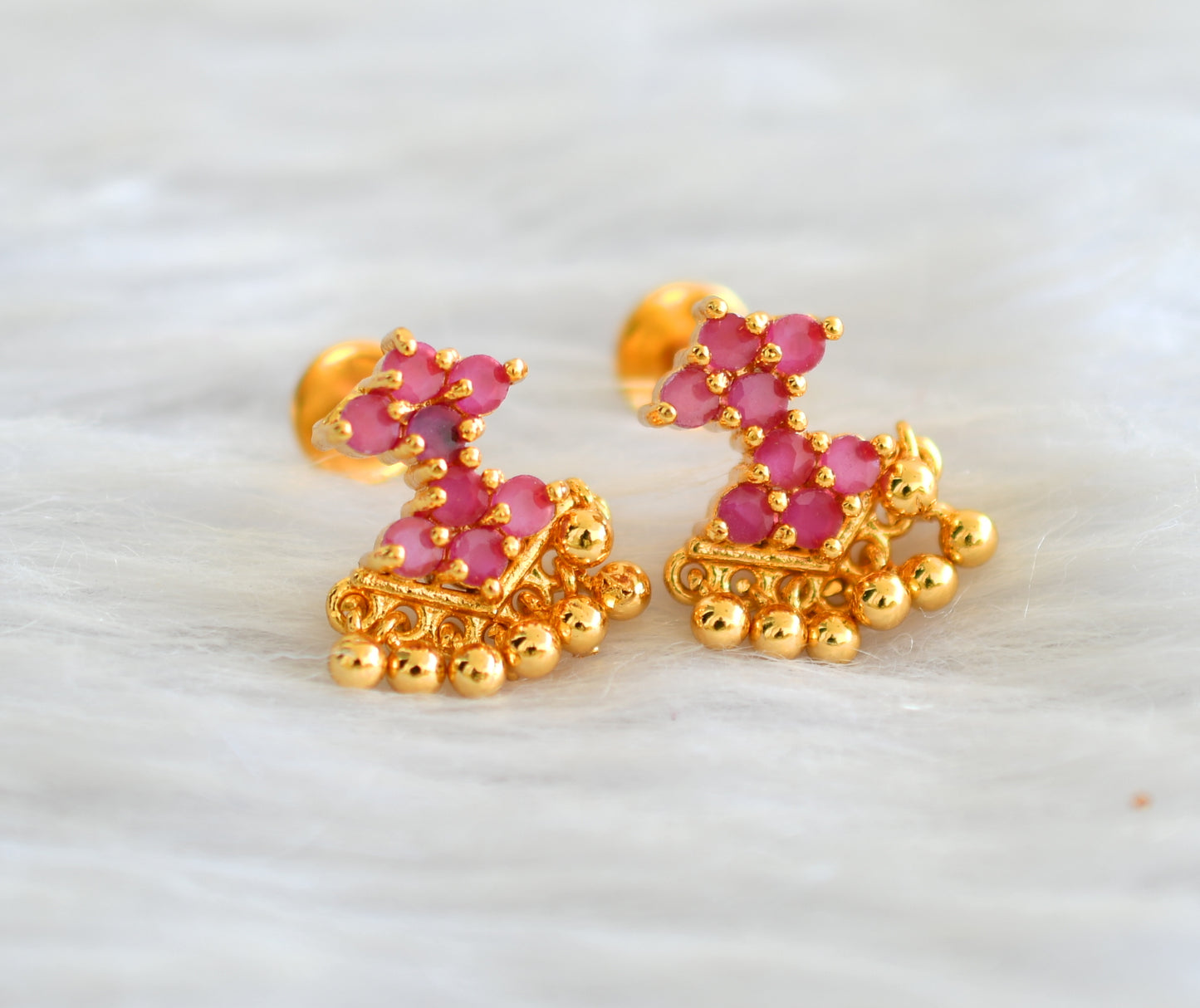 Gold tone ruby pathakkam screw back earrings dj-43211